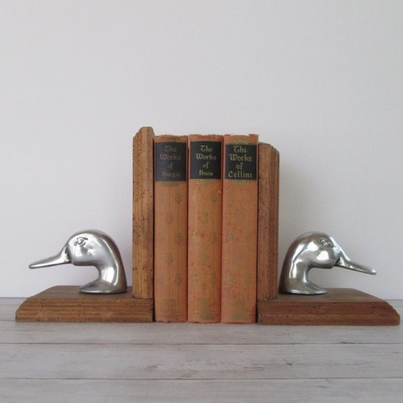 Silver & wood duck bookends - made in Mexico - Woodland - Hunting - Fathers Day - Picture 1 of 9